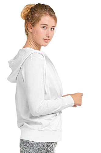 Sofra Women's Thin Cotton Zip Up Hoodie Jacket (M, White) - Image 3
