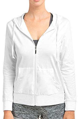 Sofra Women's Thin Cotton Zip Up Hoodie Jacket (M, White) - Image 4