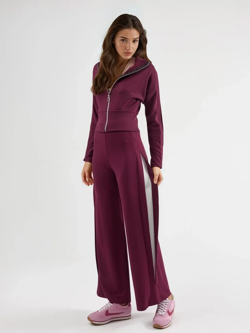 زوبعة Modal Touch High Waist Wide Leg Two-Piece Set with Zipper Collar Bersan Collection