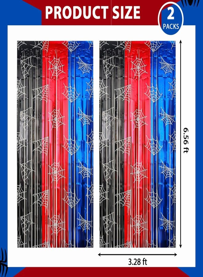 Favuit 2 Pack Foil Curtain Backdrop, Spider Web Theme Tinsel Fringe Curtains Red Black Blue, Metallic Photo Booth Backdrop Streamers for Birthday Party Decorations Holiday Celebration Supplies - Image 5