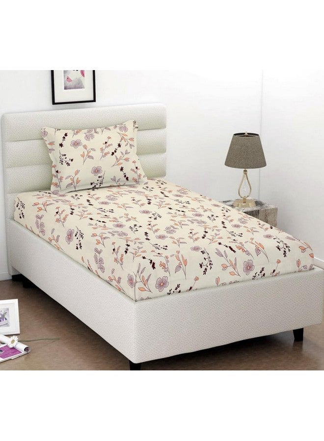 BSB HOME BSB HOME Premium Glace Cotton 180 TC Flat Single Bedsheets Breathable | Wrinklefree (Size-60 X 90 Inch) with 1 King Size Pillow Covers (Size-17 X 27 Inches, Small Flower Printe, Off White)  - Image 1