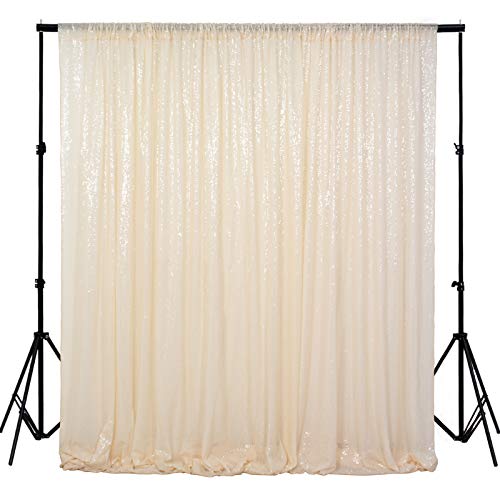 ShiDianYi 4FTX6FT-Ivory-SEQUIN Photo Backdrop, Beige Wedding Photo Booth, Photography Background Ivory Sequin Backdrop Curtain Glitter Backdrop for Parties - Image 1