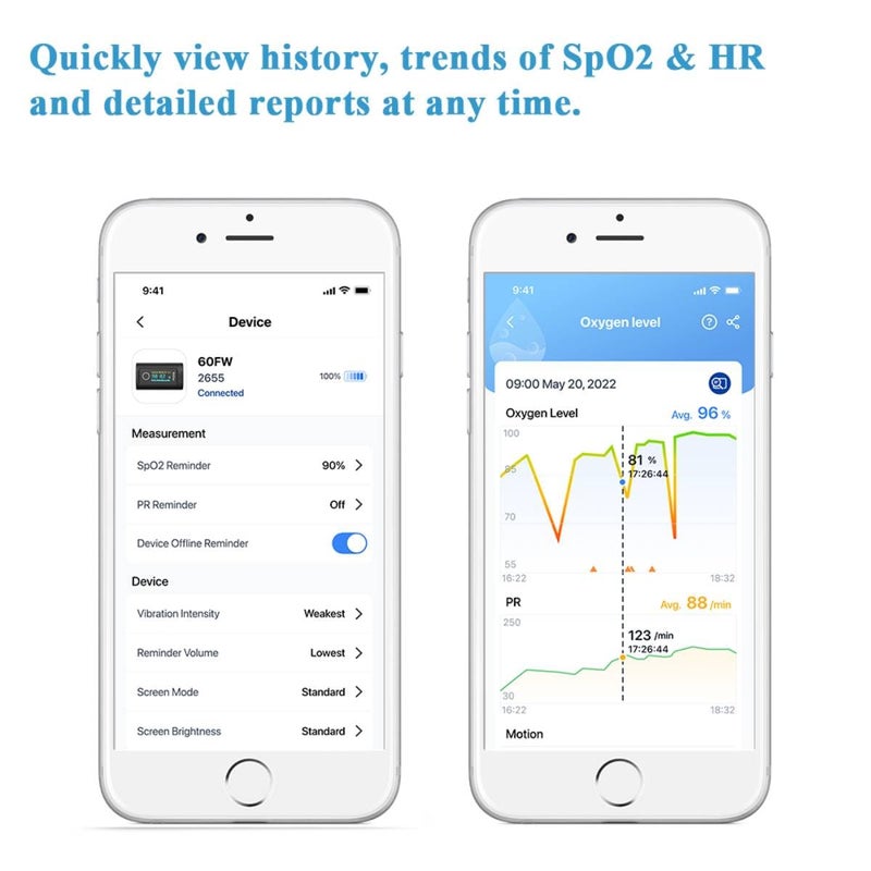 ViATOM Bluetooth Pulse Oximeter Approved UK Builtin Offline Storage Oxygen Monitor finger Adults for Heart Rate Blood Oxygen Saturation Includes Carrycase and Lanyard Free APP - Image 5