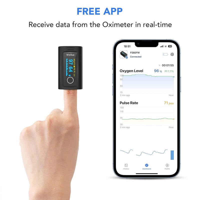 ViATOM Bluetooth Pulse Oximeter Approved UK Builtin Offline Storage Oxygen Monitor finger Adults for Heart Rate Blood Oxygen Saturation Includes Carrycase and Lanyard Free APP - Image 4
