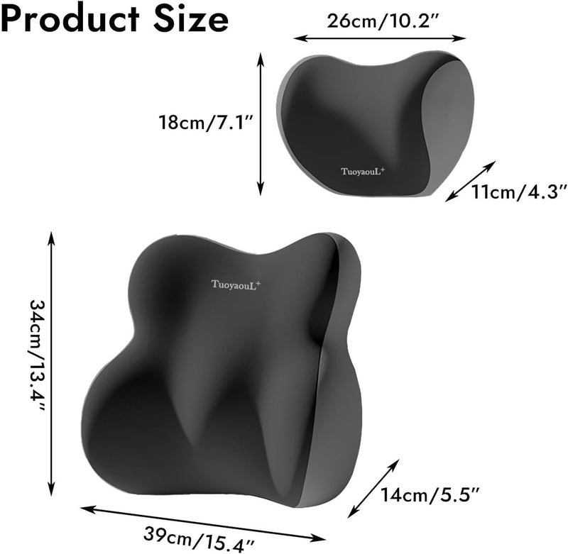 Lumbar Support Back Cushion and Neck Pillow Set with Memory Foam - Grey - Image 2