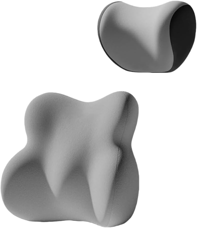 Lumbar Support Back Cushion and Neck Pillow Set with Memory Foam - Grey - Image 1