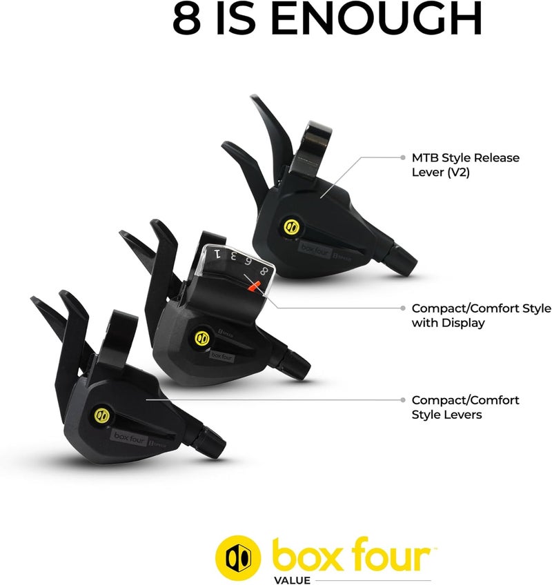 Box Four 8 Speed E-Bike Shifter 1 Gear Per Click, Non E-Bike Shifter 2 Piece Pull Lever up to 3 Gears Per Click Bicycle Shift Lever Cable for Mountain Bike Shifters, MTB, Bicycle Gear Shifter Cycling - Image 3