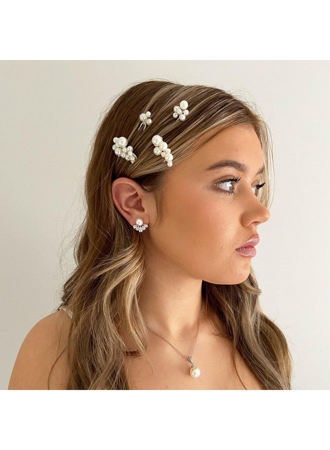 ZAVVU KRIZOUS ZAVVU & KRIZOUS Pearl Hair Accessories for Women | 4 Pcs Bridal Hair Pins & Comb Clip Set | Handmade Elegant Pearl Bobby Pins | Perfect for Weddings, Proms, Parties, Buns - Silver. - Image 4