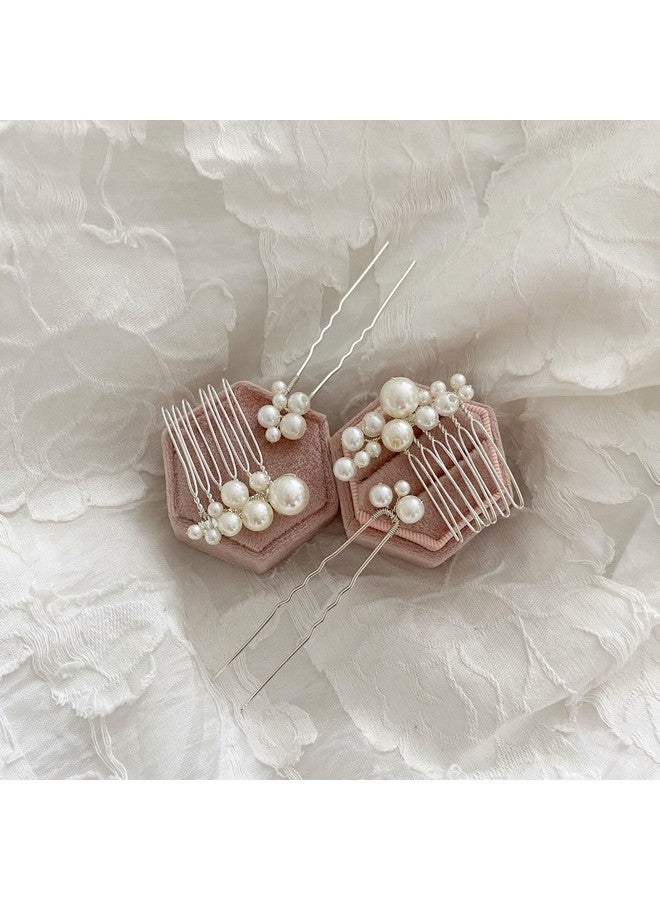 ZAVVU KRIZOUS ZAVVU & KRIZOUS Pearl Hair Accessories for Women | 4 Pcs Bridal Hair Pins & Comb Clip Set | Handmade Elegant Pearl Bobby Pins | Perfect for Weddings, Proms, Parties, Buns - Silver. - Image 1