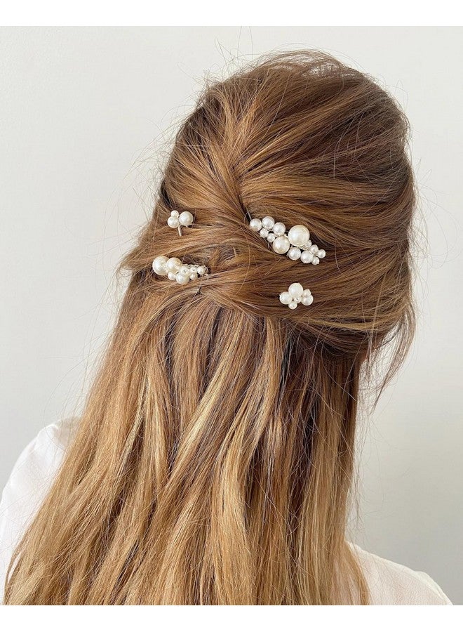 ZAVVU KRIZOUS ZAVVU & KRIZOUS Pearl Hair Accessories for Women | 4 Pcs Bridal Hair Pins & Comb Clip Set | Handmade Elegant Pearl Bobby Pins | Perfect for Weddings, Proms, Parties, Buns - Silver. - Image 3