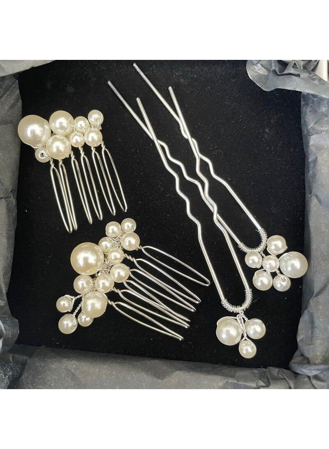 ZAVVU KRIZOUS ZAVVU & KRIZOUS Pearl Hair Accessories for Women | 4 Pcs Bridal Hair Pins & Comb Clip Set | Handmade Elegant Pearl Bobby Pins | Perfect for Weddings, Proms, Parties, Buns - Silver. - Image 5