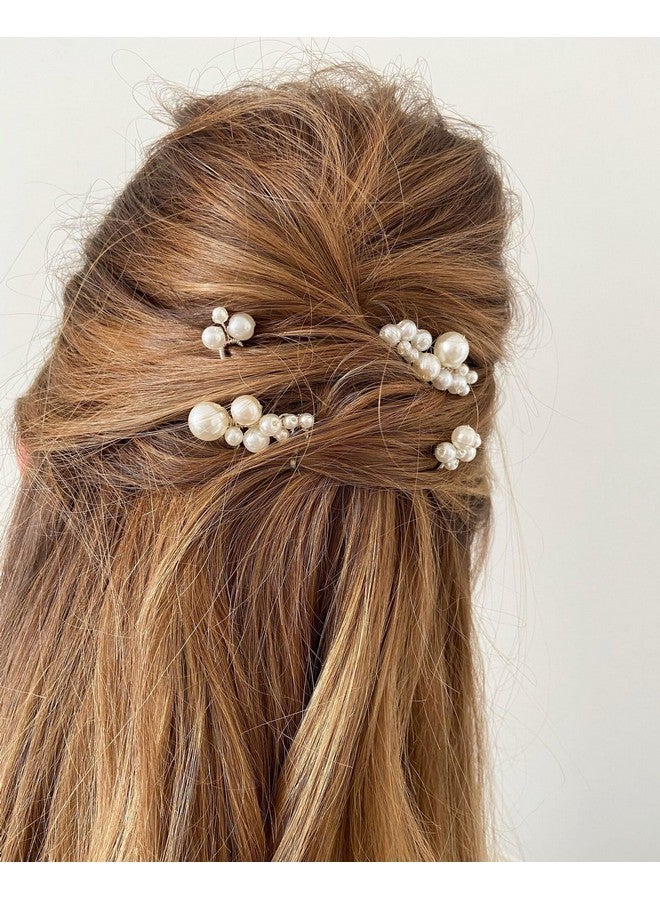 ZAVVU KRIZOUS ZAVVU & KRIZOUS Pearl Hair Accessories for Women | 4 Pcs Bridal Hair Pins & Comb Clip Set | Handmade Elegant Pearl Bobby Pins | Perfect for Weddings, Proms, Parties, Buns - Silver. - Image 2