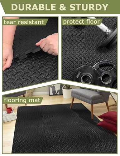 innhom Gym Flooring Gym Mats Exercise Mat for Floor Workout Mat Foam Floor Tiles for Home Gym Equipment Garage, 12 Black - Image 2