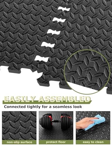 innhom Gym Flooring Gym Mats Exercise Mat for Floor Workout Mat Foam Floor Tiles for Home Gym Equipment Garage, 12 Black - Image 4