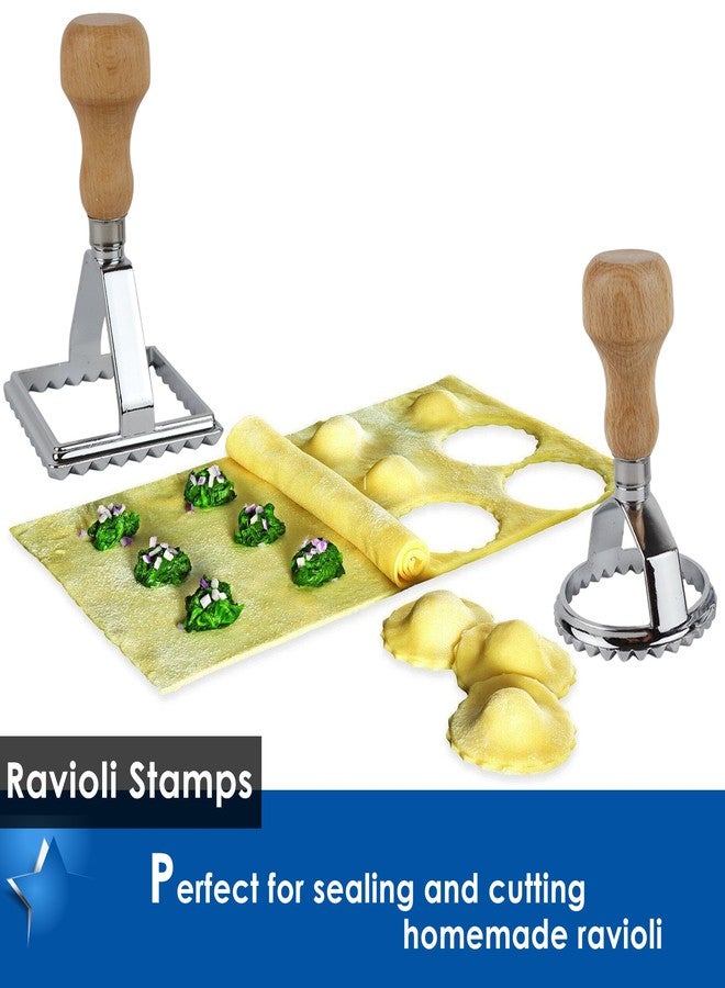 Hicook Ravioli Maker Cutter Stamps Set Round & Square Shape Ravioli Masker - Large Size Aluminum Press with Wooden Handle and Fluted Edge, Set of 2 - Image 5