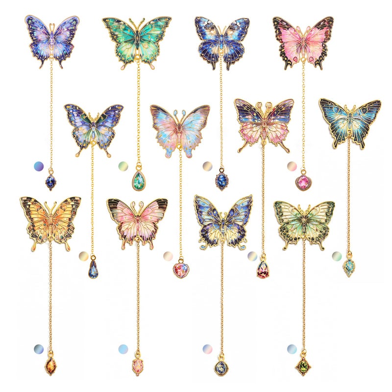 PAGEMORE 12 Pieces Metal Butterfly Bookmarks with Chain, Golden Hollow Bookmark Monet Oil Painting Theme Book Mark Bookmarks for Book Lovers Women Writers Readers Children Teens - Image 1