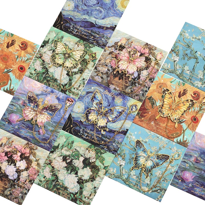 PAGEMORE 12 Pieces Metal Butterfly Bookmarks with Chain, Golden Hollow Bookmark Monet Oil Painting Theme Book Mark Bookmarks for Book Lovers Women Writers Readers Children Teens - Image 5