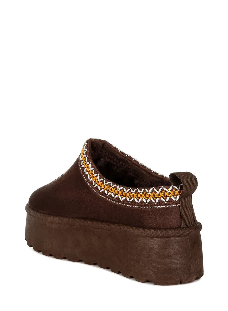 London Rag Embroidered Platform Classic Slip-On in Brown