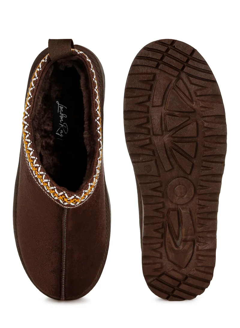 London Rag Embroidered Platform Classic Slip-On in Brown