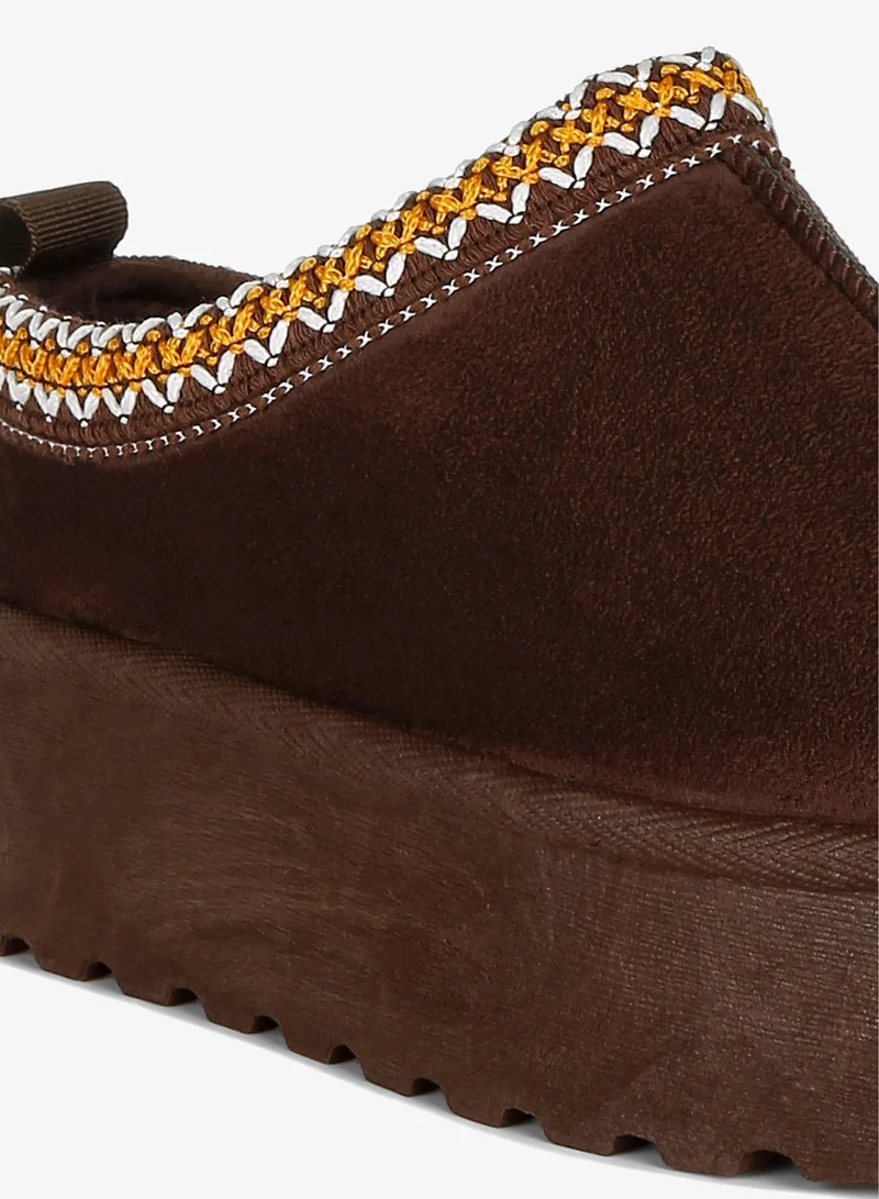 London Rag Brown Embroidered Platform Classic Slip-On in Brown for Women | Best Price UAE