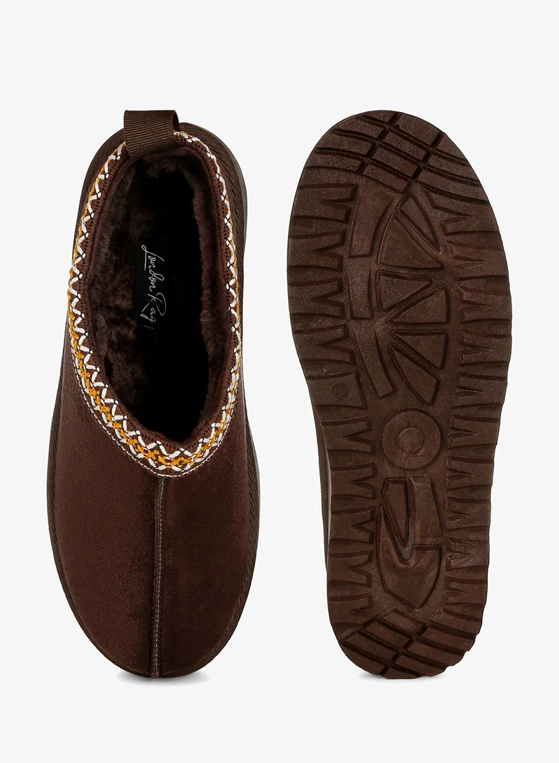 London Rag Brown Embroidered Platform Classic Slip-On in Brown for Women | Best Price UAE