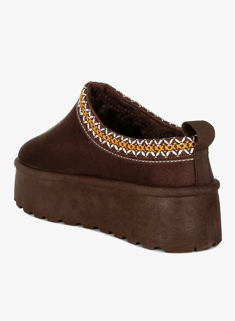 London Rag Brown Embroidered Platform Classic Slip-On in Brown for Women | Best Price UAE