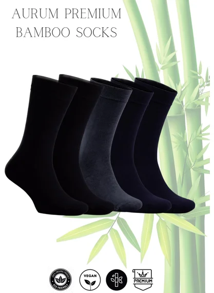 aurumé Men's 5-Piece Premium Bamboo Socks Seamless - 2 Black, 1 Smoked, 2 Navy Blue