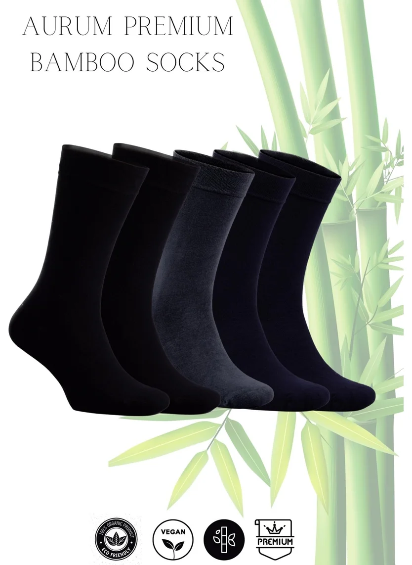 اورومي Men's 5-Piece Premium Bamboo Socks Seamless - 2 Black, 1 Smoked, 2 Navy Blue