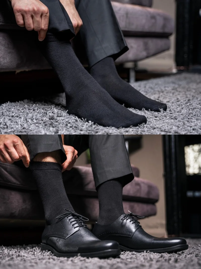 aurumé Men's 5-Piece Premium Bamboo Socks Seamless - 2 Black, 1 Smoked, 2 Navy Blue