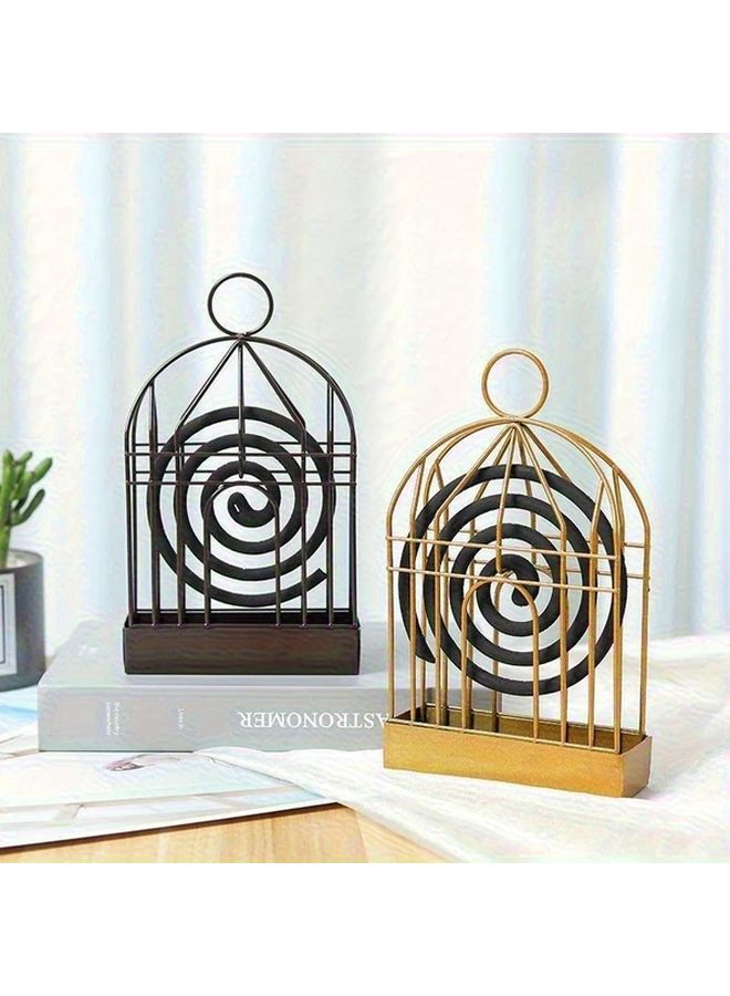 Golden Vintage Birdcage Mosquito Coil Holder Portable Metal Incense Burner Home Garden Decor - Image 2