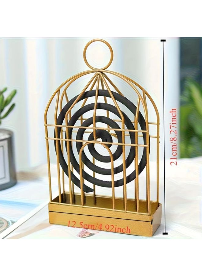 Golden Vintage Birdcage Mosquito Coil Holder Portable Metal Incense Burner Home Garden Decor - Image 4