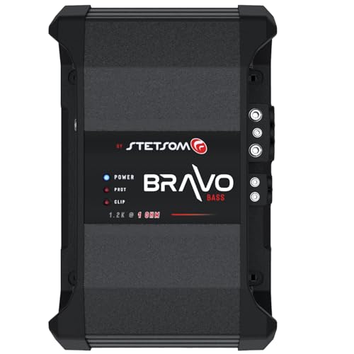 Stetsom Bravo BASS 1200 1 Ohm - Mono Car Amplifier, 1200.1 1.2K Watts RMS, Monoblock, 1Ω Stable Car Audio, HD Sound Quality, Crossover & Bass Boost, Car Stereo Speaker Subwoofer MD, Smart Coolers - Image 1