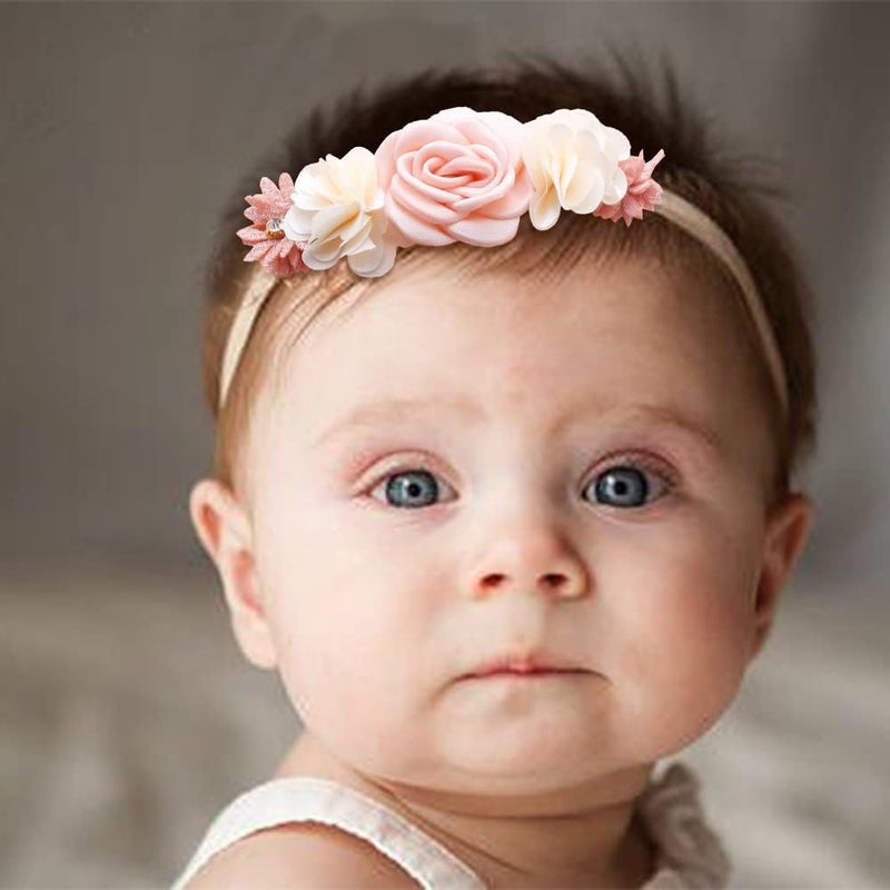 XuoAz Baby Girls Floral Headbands Set-Flower Crown Elastic Hairband for Newborn Toddler Hair Accessories (Pack of 3) - Image 3