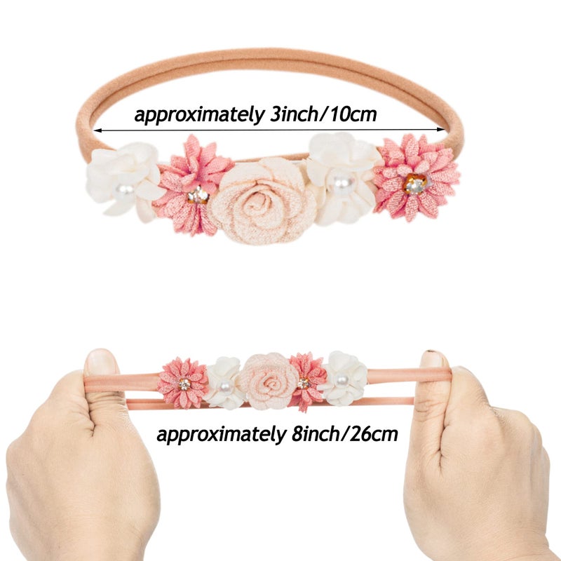 XuoAz Baby Girls Floral Headbands Set-Flower Crown Elastic Hairband for Newborn Toddler Hair Accessories (Pack of 3) - Image 5