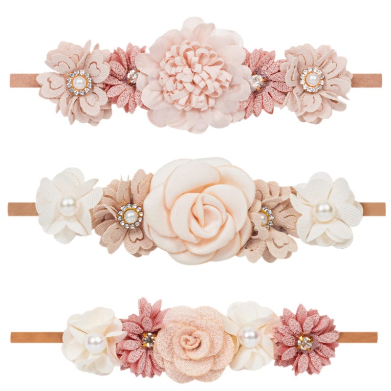XuoAz Baby Girls Floral Headbands Set-Flower Crown Elastic Hairband for Newborn Toddler Hair Accessories (Pack of 3) - Image 1