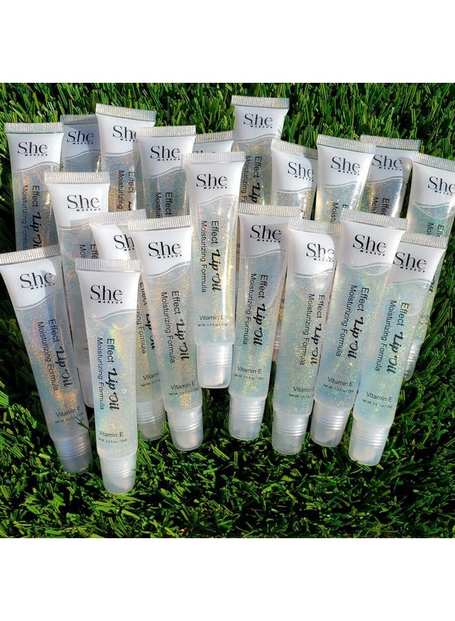 Generic Effect Lip Oil by S.HE Makeup; Clear Moisturizing Hydrating Lip Conditioner/Lip Gloss, 0.5oz/15ml (Glitter), Clear with Gold Micro-Glitter, 4.5 Inch Squeeze Tube, .5 Ounce contents, LG07G  - Image 3