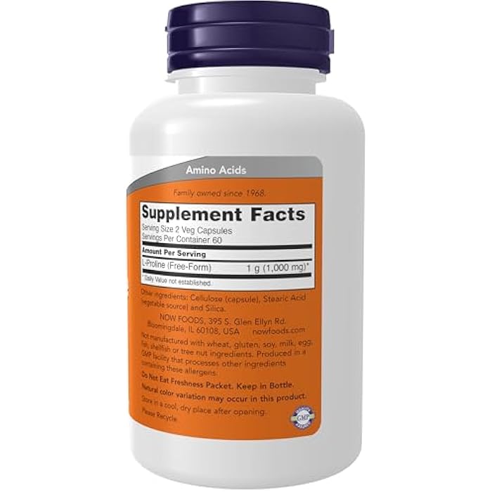 NOW Supplements, L-Proline 500 mg, Collagen Production*, Structural Support*, 120 Veg Capsules - Image 2