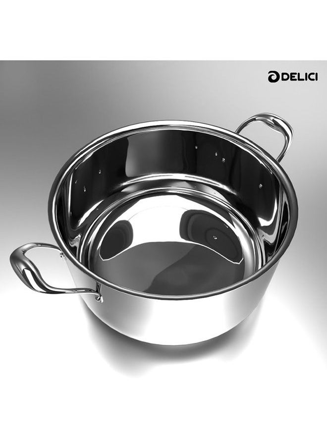 DELICI Tri Ply Stainless Steel Sauce Pan 24 cm with Lid – Premium 6.80 Ltrs Capacity, Durable and Stable Cookware with Riveted Handle, Healthy Non-Stick Interior, Induction & Oven Safe, Corrosion Resistant  - Image 3