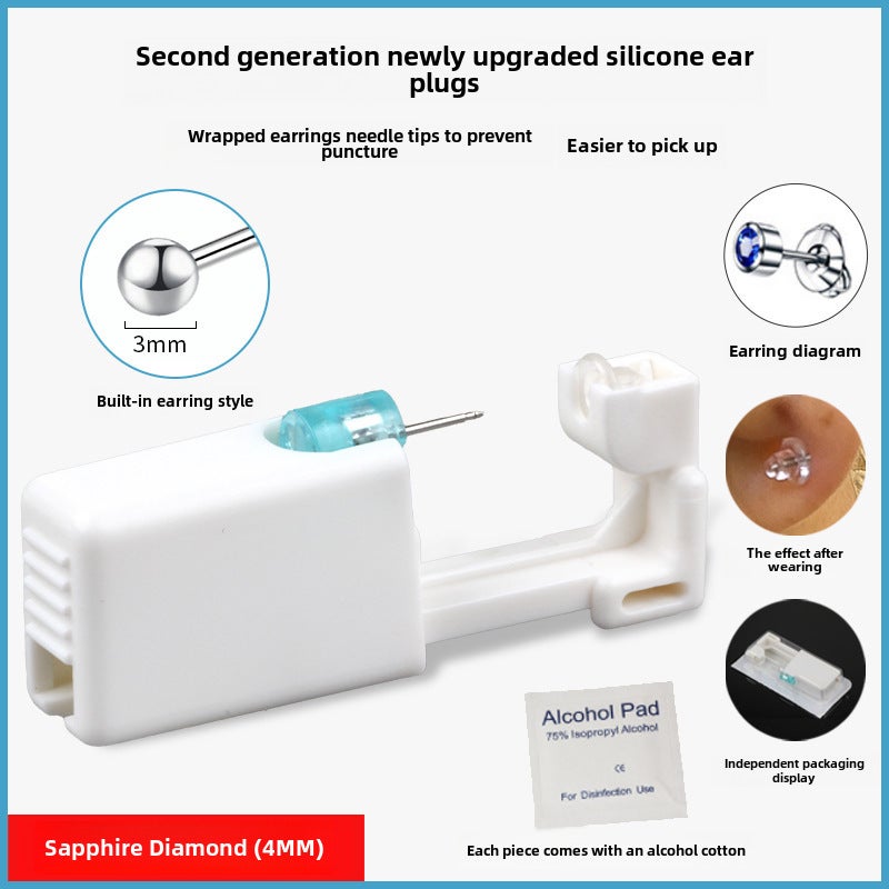 New Silicone Ear Piercing Kit 221 sapphire drill (4mm). - Image 1