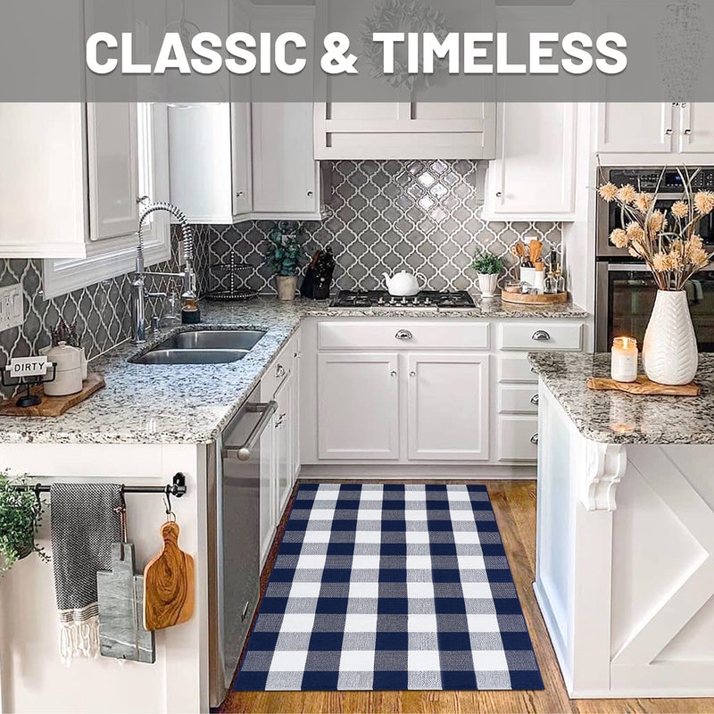 IOHOUZE Buffalo Plaid Checkered Rug 3x5 Ft Front Door Mats, Washable Area Rugs for Front Porch Decor, Spring Summer Welcome Mats Outdoor, Navy White Rug for Farmhouse/Entryway/Home Entrance - Image 3
