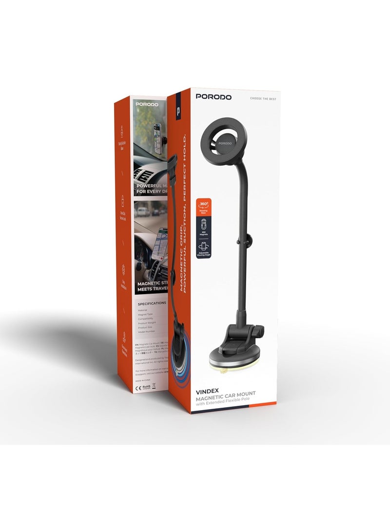 porodo Blue Porodo Vindex Magnetic Car Mount with Extended Flexible Pole, Compatible with MagSafe, 360° Rotation, Adjustable Viewing Angle, Suction Base with One-Click Secure Lock, Compatible with iPhone 17/16/15 - Image 5