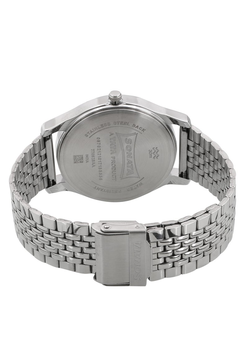 Sonata Quartz Analog Black Dial Stainless Steel Strap Watch for Men