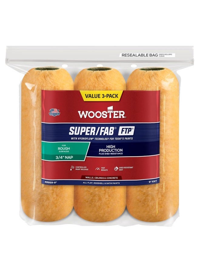 Wooster The Brush Company RR929-9 Super Fab FTP Roller Cover 3/4-Inch Nap, 3-Pack