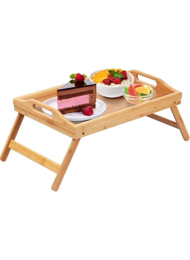 MOMENT Bamboo Food Serving Platter Wooden Tray Bamboo Bed Tray With Folding Legs Great For Kitchen, Hotels Bars, Coffee, Breakfast In Bed & Tea - Wooden Table  - Image 1