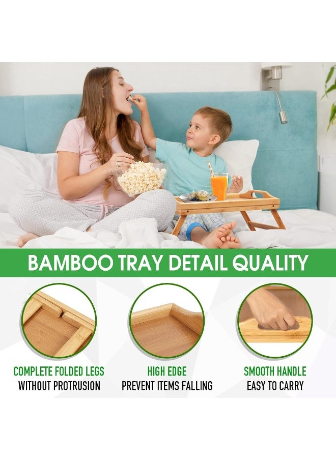 MOMENT Bamboo Food Serving Platter Wooden Tray Bamboo Bed Tray With Folding Legs Great For Kitchen, Hotels Bars, Coffee, Breakfast In Bed & Tea - Wooden Table  - Image 4