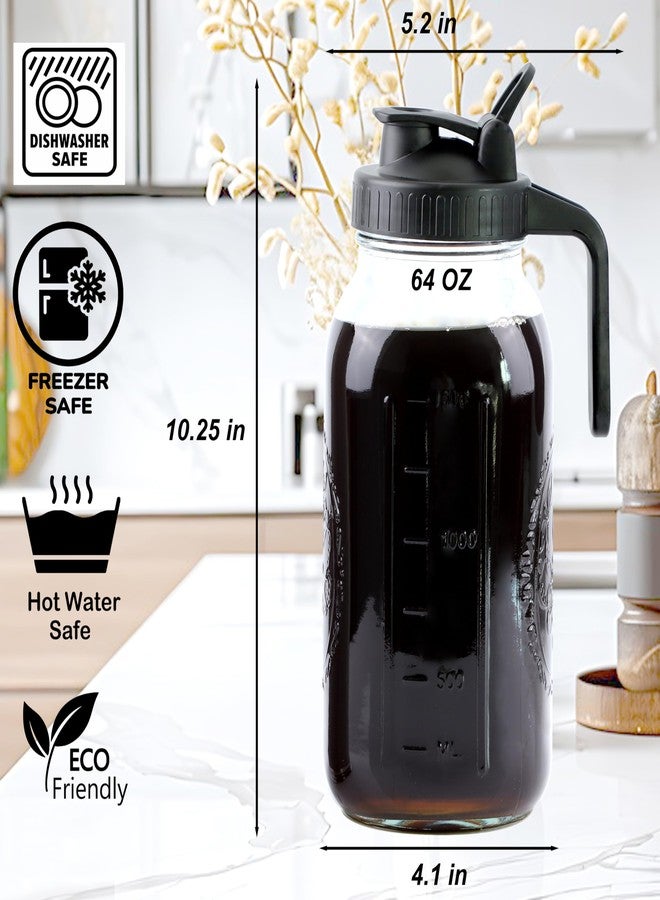 GMSWEET Cold Brew Coffee Maker 64 Oz Mason Jar Iced Coffee Maker 2 Set Half Gallon Glass Pitcher With Pour Spout Lids 2 Quart Wide Mouth Cold Brew Pitcher With Strainer For Fridge, Lemonade, Cold Brew, Milk - Image 5