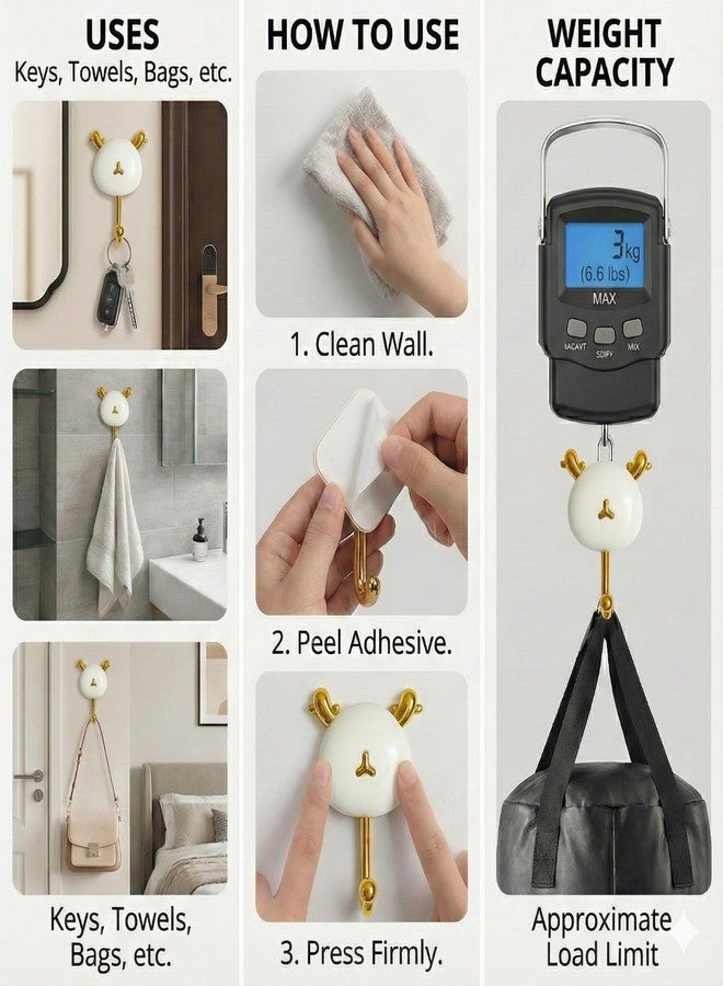 SAJANI Decorative Self Adhesive Wall Hooks, Heavy Duty Punch-Free Hanging Hook, Stylish and Waterproof Sticky Hanger Hook for Living Room, Bedroom, Kitchen, Bathroom (Antler Design) - Image 4