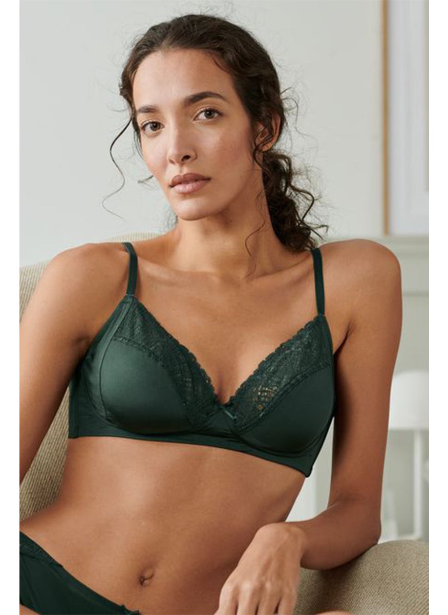 Tchibo Women Lace Non-Padded Wireless Bra, Dark Green  - Image 1