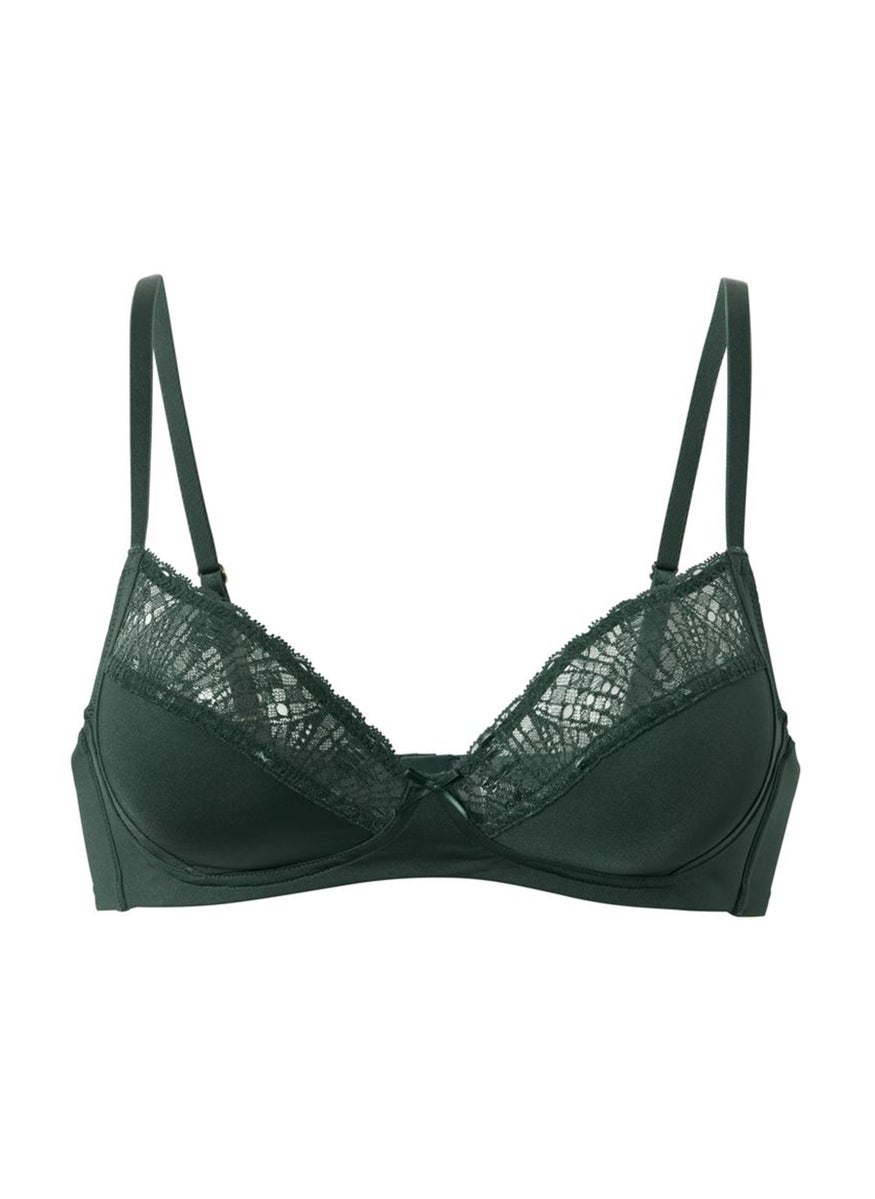 Tchibo Women Lace Non-Padded Wireless Bra, Dark Green  - Image 2