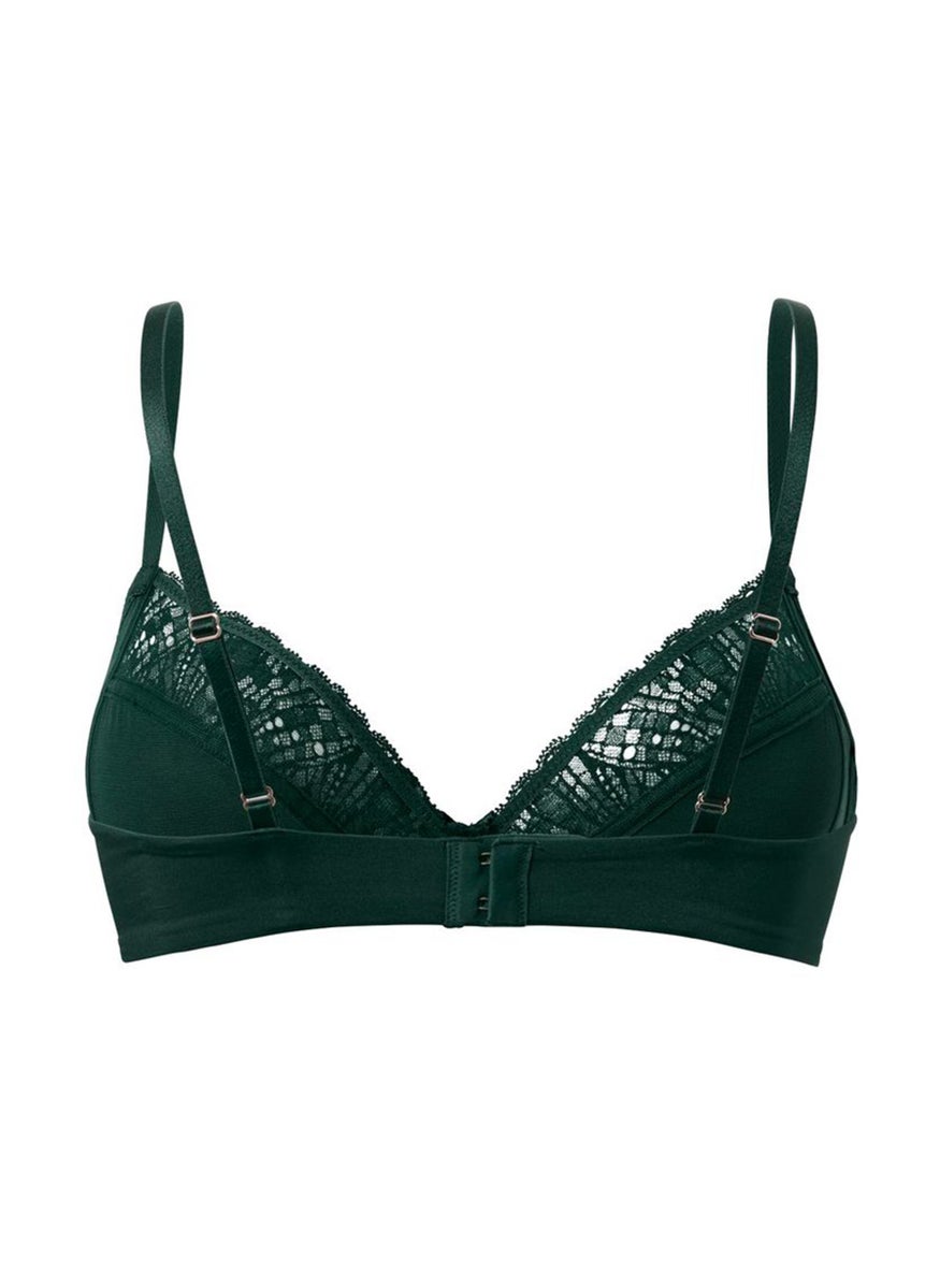 Tchibo Women Lace Non-Padded Wireless Bra, Dark Green  - Image 3